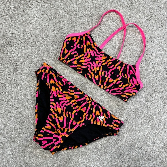 Adidas Women’s Kaleidoscope Open Scop Two Piece Swimsuit Beach Pink Orange S - Picture 2 of 14